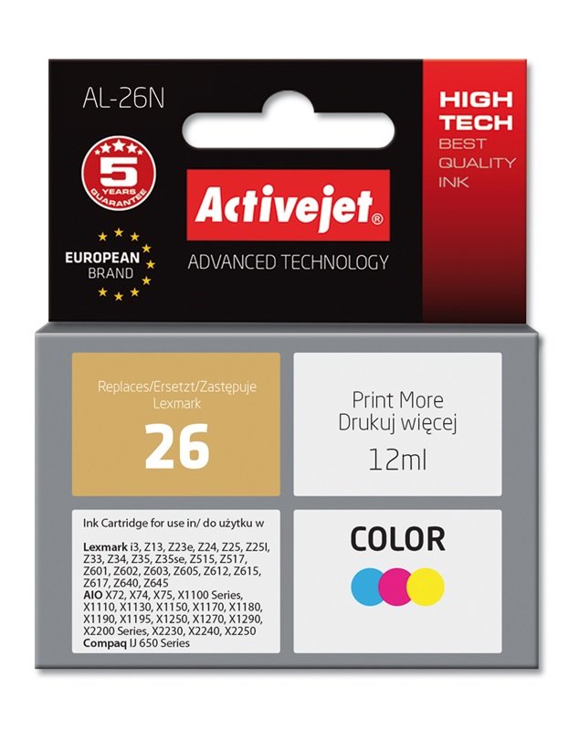 EAN 5904356283924 - Activejet AL-26N cartucho de tinta 1 pieza(s) Compatible Alto rendimiento (XL) Cian, Magenta, Amarillo imagen 1