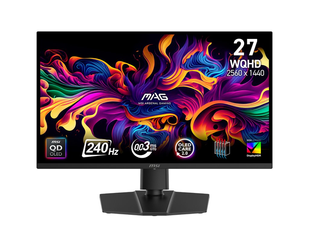 Monitor Msi Mag 271qp Qd-Oled X24 26.5" Gaming Swivel Pivot Height Adjustable Tilt Matte Panel Qd-Oled 2560x1440 16:9 240 ?? 0.03 Ms Colour Black Mag271qpqdoledx24