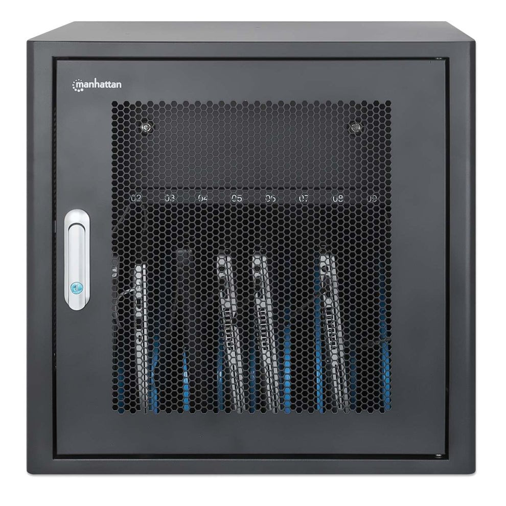 Manhattan Laptop Charging Cabinet Desktop Via Ac Adapter (Eu) 10-Bay, Install Device'S Ac Adapter (Power Cables) Into Unit, Suitable For All Laptops (To 16"), Ipads, Macbooks, Chromebooks, Other Portable Devices, Bays 380x30x280mm, Cart, Lo