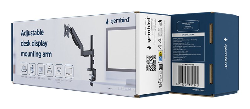 EAN 8716309135344 - Gembird MA-DA1P-02 soporte para monitor 81,3 cm (32") Escritorio Negro imagen 6