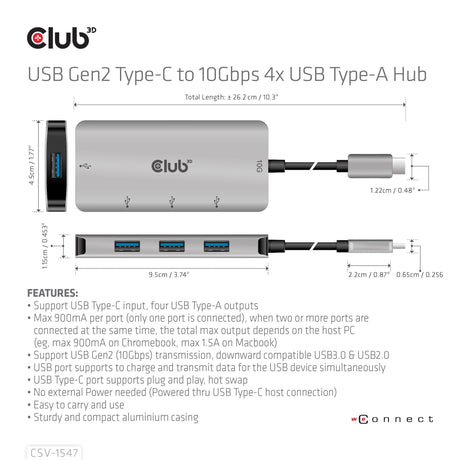 EAN 8719214472375 - CLUB3D CSV-1547 hub de interfaz USB 3.2 Gen 2 (3.1 Gen 2) Type-C 10000 Mbit/s Negro, Plata imagen 8