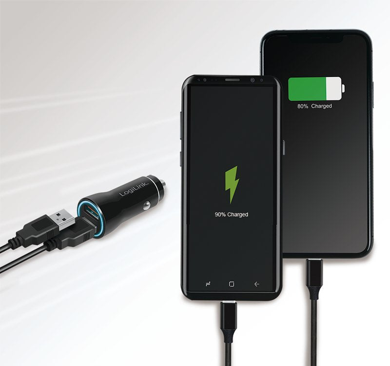 Logilink Car Charger, 2 Port, 10.5w, Illuminated, Negro