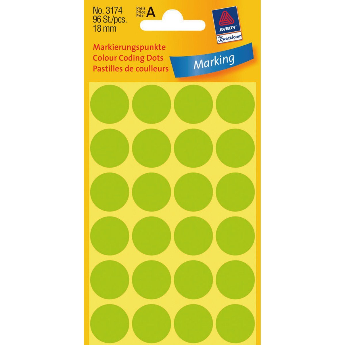 Avery Zweckform Farbkodierungspunkt - 1,8 Cm Diámetro - Verde Neón (Paquete De 96)