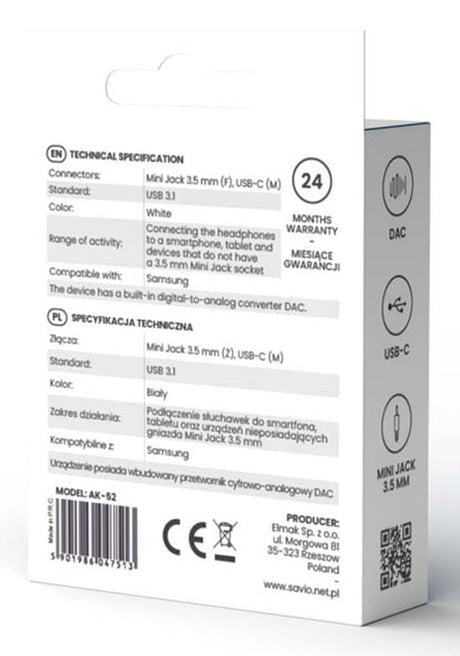 EAN 5901986047513 - Savio AK-52 cable de teléfono móvil Blanco 0,11 m USB C 3,5mm imagen 4