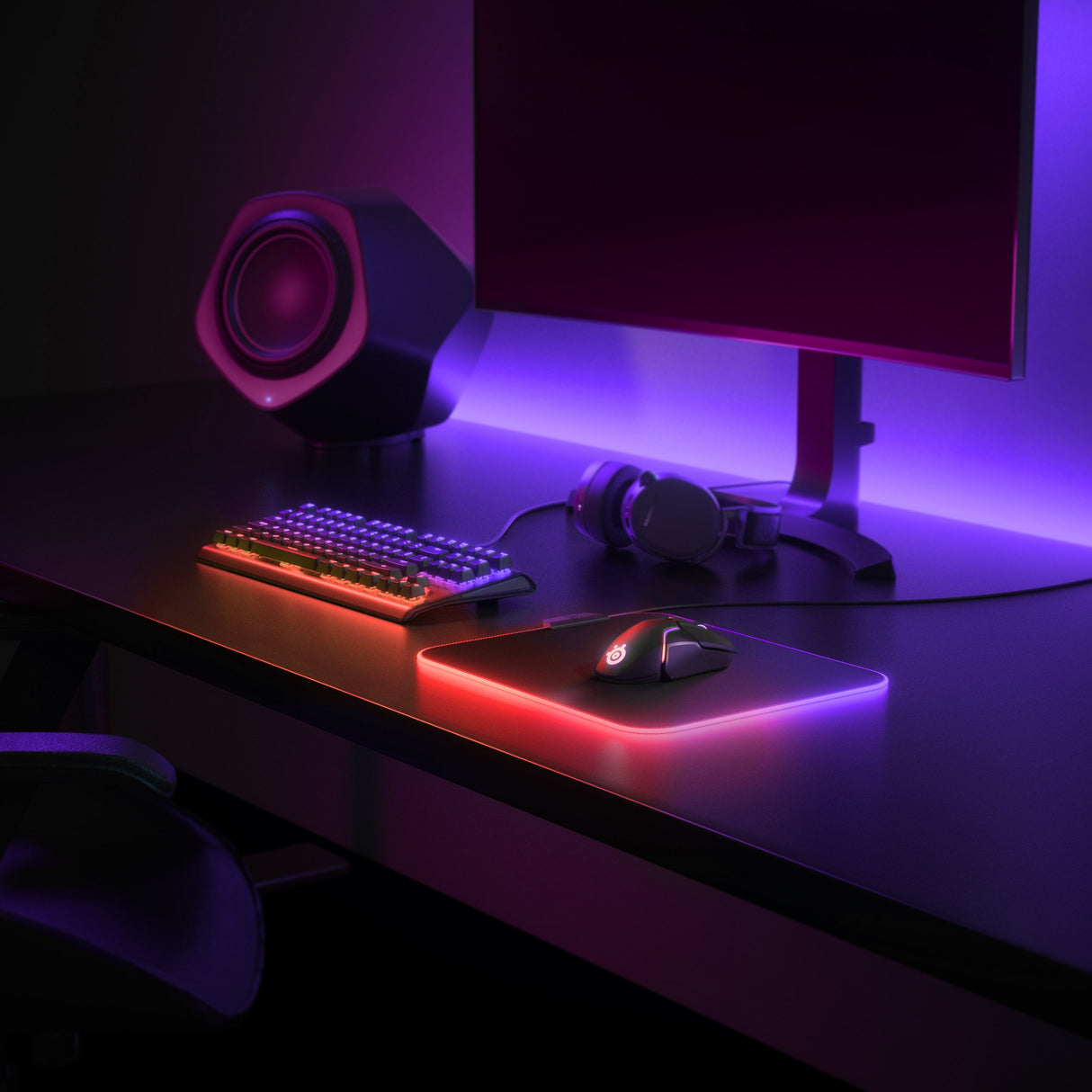 Alfombrilla Steelseries Prism Tela - M (63825) Steelseries Qck Prism Cloth Medium, Negro, Monótono, Tela, Caucho, Silicona, Retroiluminación Led, Multi, Alfombrilla De Ratón Para Juegos