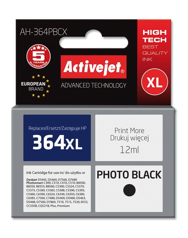 Tinta Activejet Ah-364pbcx (Reemplazo Para Hp 364xl Cb322ee - Premium - 12 Ml - Fotografía En Negro)