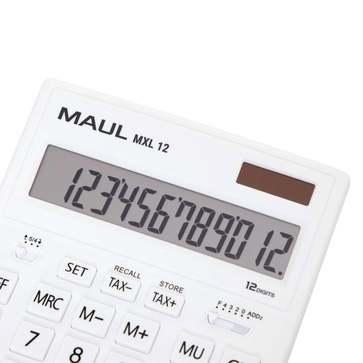 Maul Calculadora Bolsillo Mxl 12  Pantalla Grande De 12 Dígitos  Calculadora Grande Con Funciones Comerciales  Calculadora Con Batería Y Energía Solar  20,5 X 15,5 X 3,5 Cm  Blanco