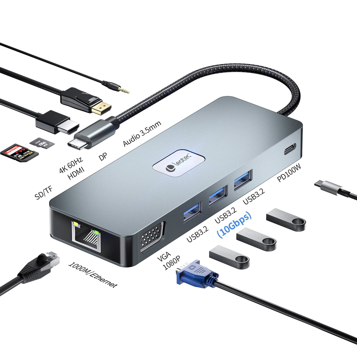 Leotec Docking Station 11-1 Plus 1usb-C Pd100 3usb3.2 Hdmi Vga Ggl Lectjsd Mcsd