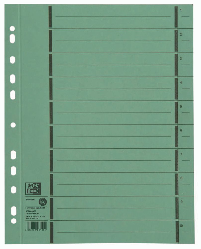 Oxford Trennblätter Din A4 250 G M² Verde