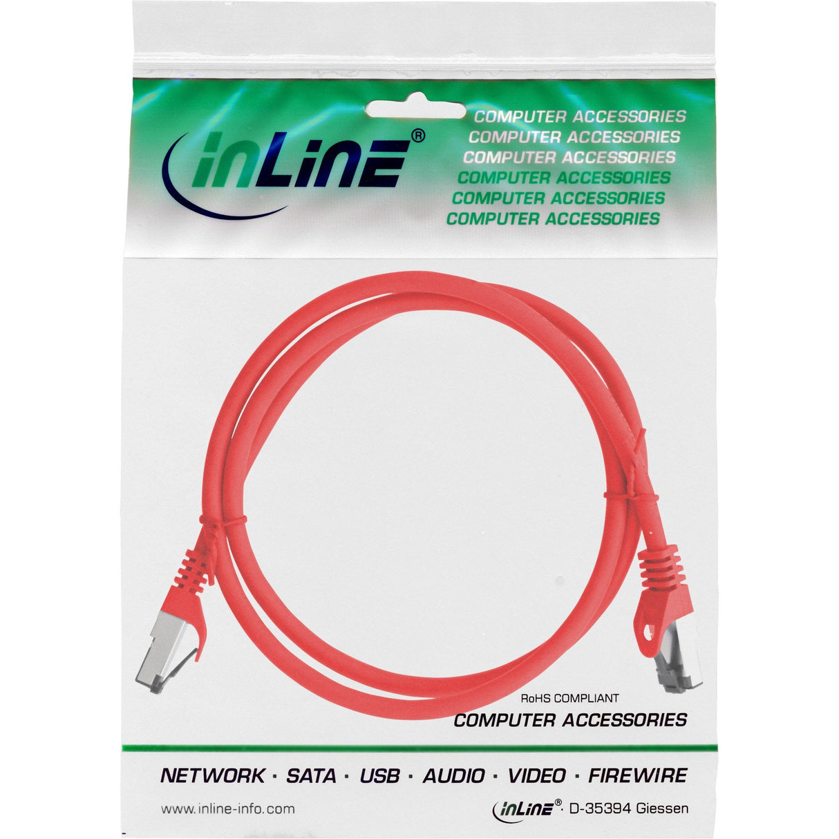 Cable De Red Inline S/Ftp Pimf Cat.8.1 Libre De Halógenos 2000mhz Rojo 1,5m