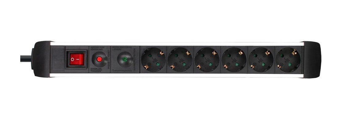 Inline Regleta 6 Tomas Con Protección 6x Tipo F Alemáncon Interruptor Plata 1.5m