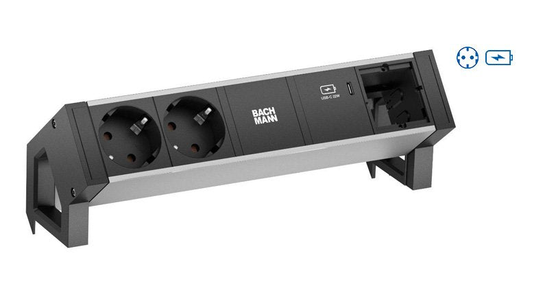 Bachmann Desk2 Alu Negro 2xschutzkt.Usbc, Usb Charger 60w 0,2m Gst18
