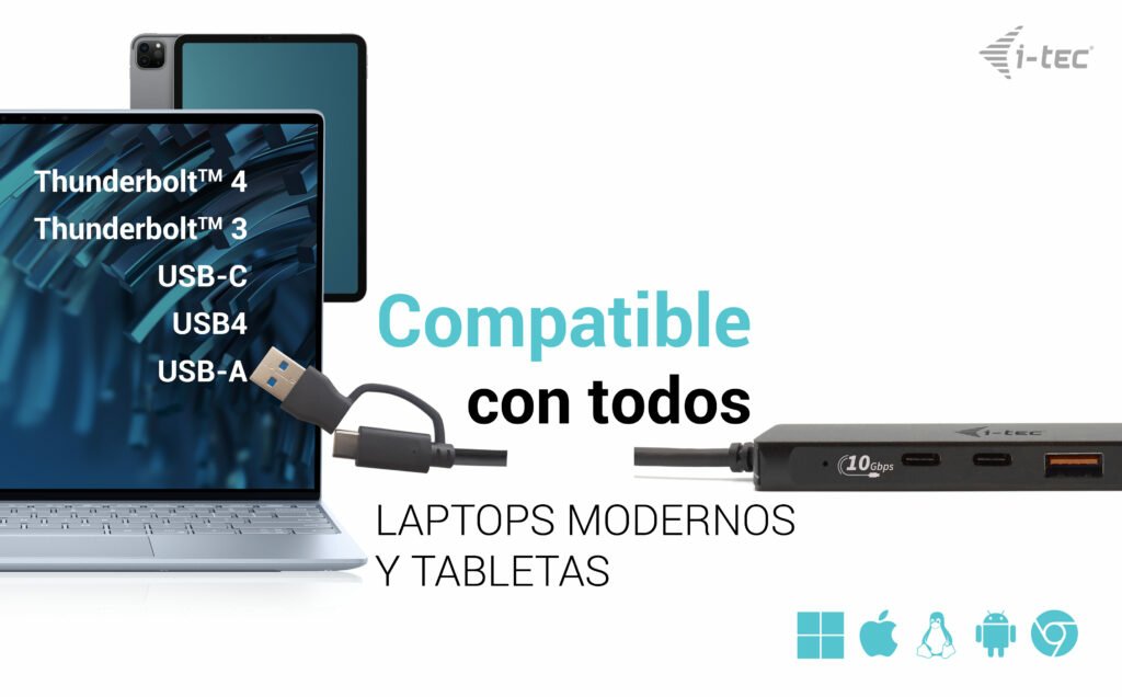 I-Tec Usb-C Hub 2+2x Usb-C/A   Perp Usb-C Metal Hub 2xusb-C 2xusb-A