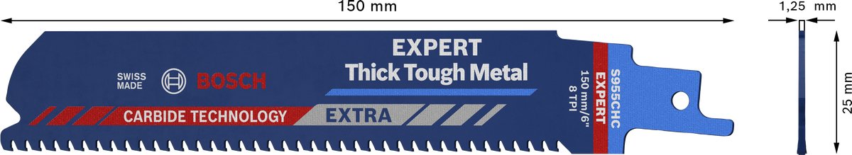 Hoja De Sierra De Sable Bosch Professional Expert 'Thick Tough Metal' S 955 Chc, 10 Piezas De Longitud 150 Mm 2608900367