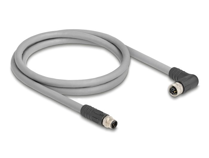 Delock M12 Cable L-Kodiert 5 Pin Stecker Gerade Zu Buchse Rechts Gewinkelt Pur Schleppkettentauglich 2 M Grau
