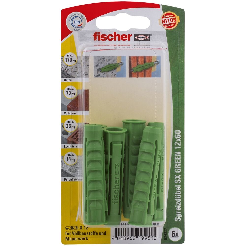 Fischer Anclaje De Expansión Sx Verde 12x60 K 524827 6 Piezas