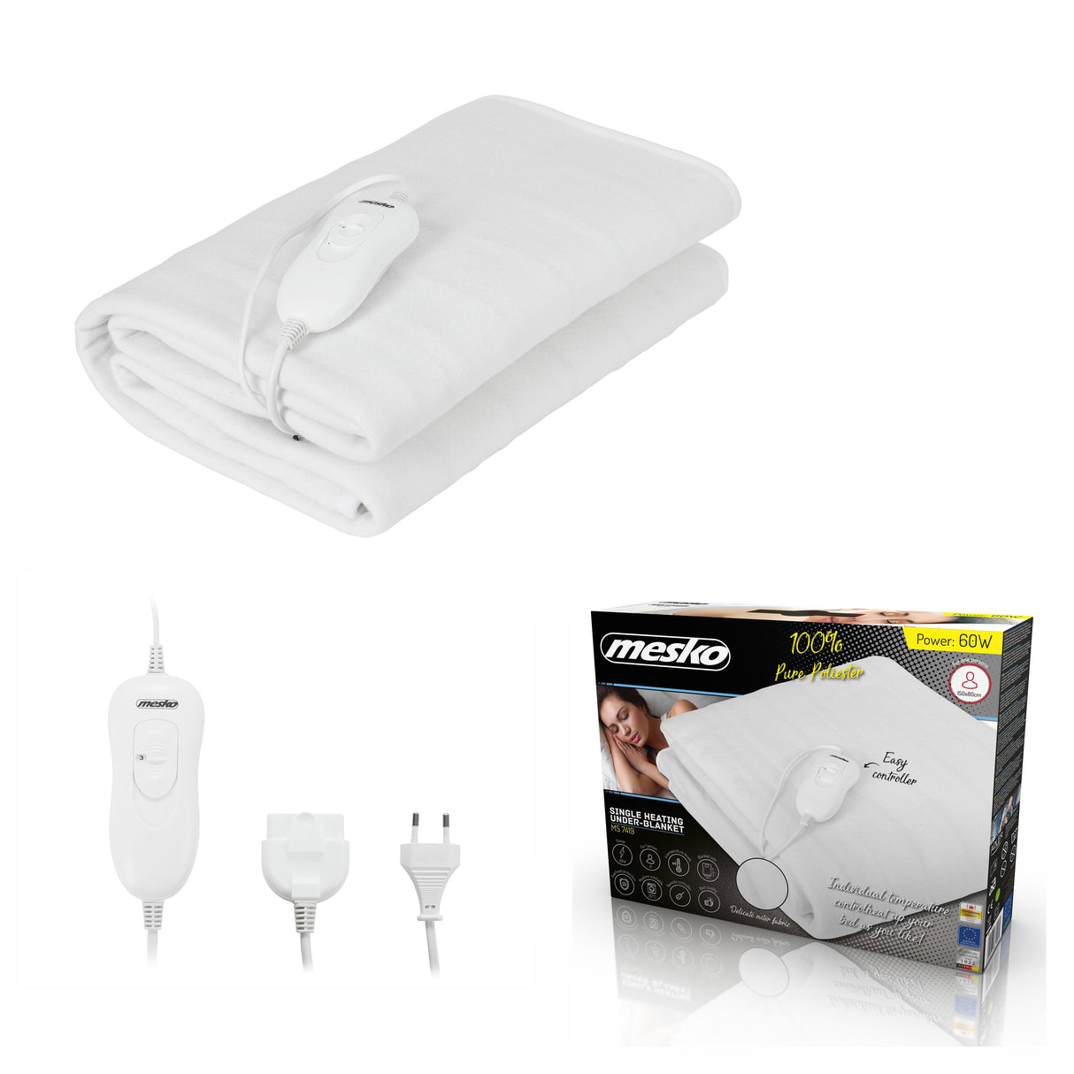 Mesko Home Ms 7419 Manta Eléctrica Y Almohadilla 60 W Blanco Poliéster