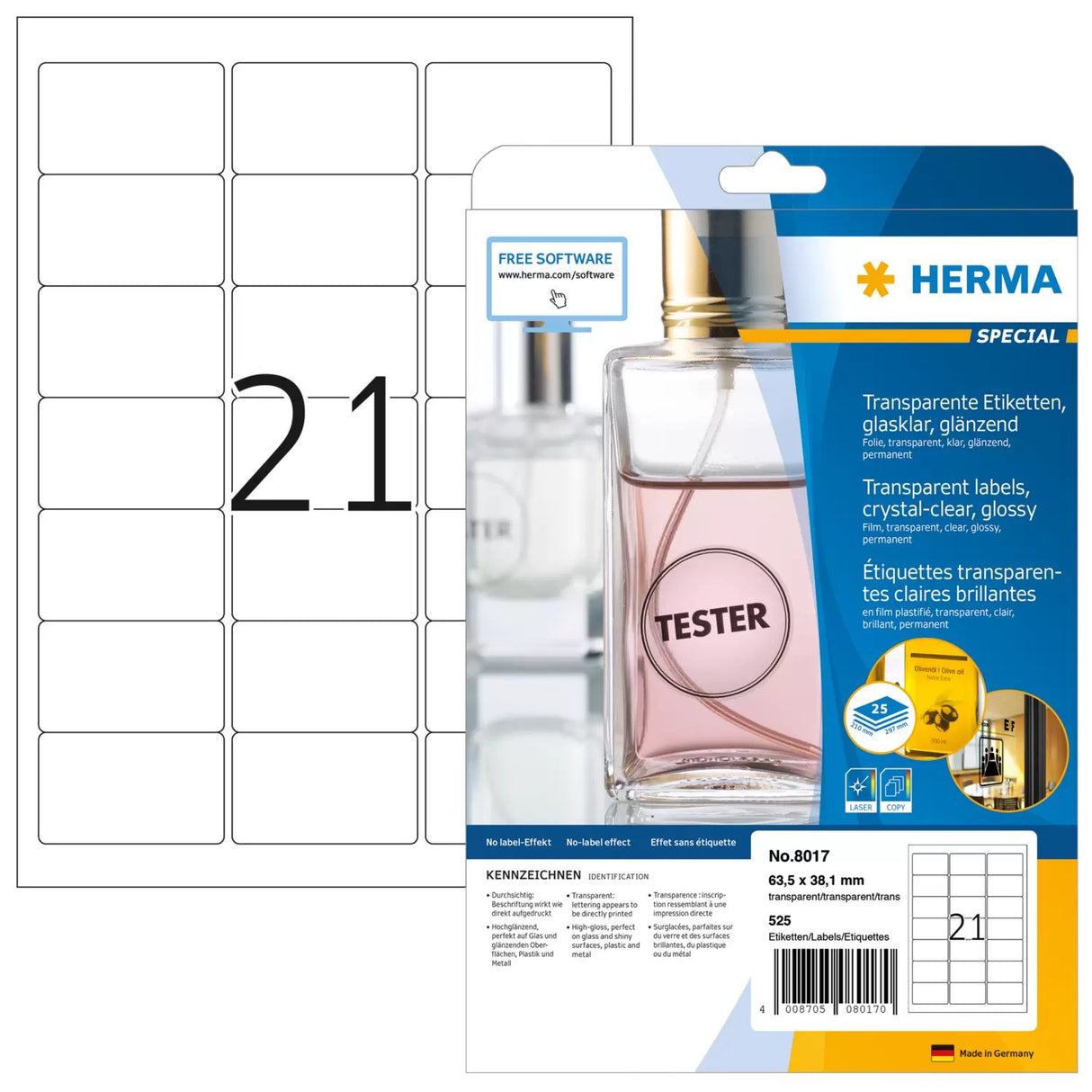 EAN 4008705080170 - HERMA 8017 etiqueta de impresora Transparente Etiqueta para impresora autoadhesiva imagen 1