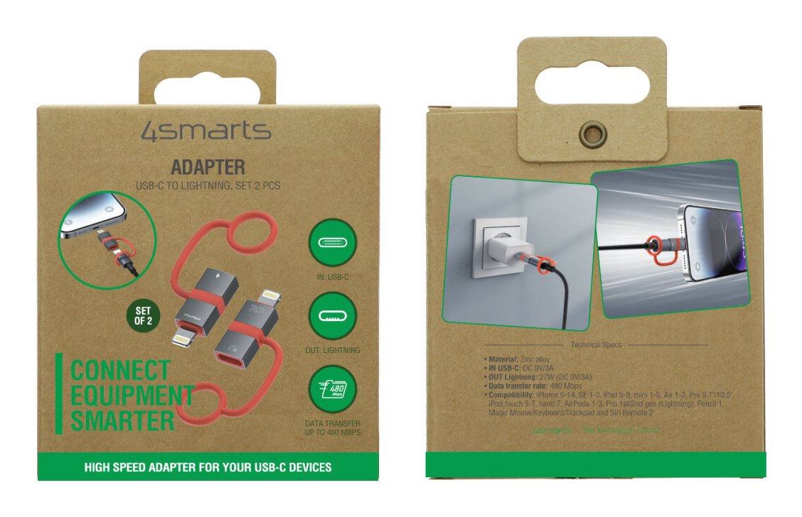 4smarts Usb-C Auf Adapter Lightning Pd 27w 2er Set, Grau