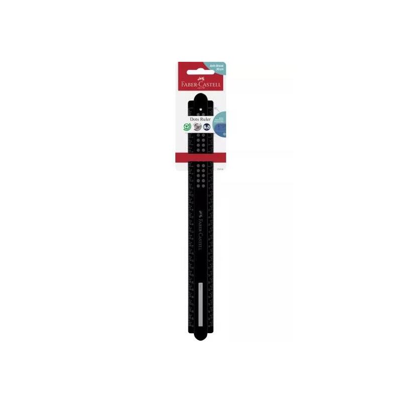 Faber-Castell Dots Regla Recta 30cm - Panel Para Nombre - Escalas Para Zurdos Y Diestros - Negro
