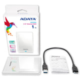 Adata 1tb Portable Hard Drive (White) Hv620s Usb 3.1, Color Box
