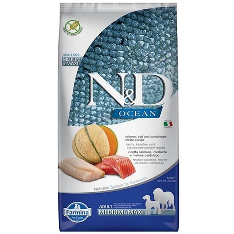 Farmina N&D Ocean Dog Salmon, Cod, Cantaloupe, Melon Adult Medium&Maxi - Dry Dog Food - 12 Kg