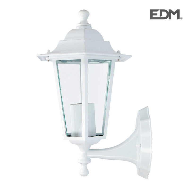 Farol De Aluminio Y Cristal Para Pared. Ip44 E27 60w Color Blanco Ø19,5x21x32cm Modelo Zurich. Edm
