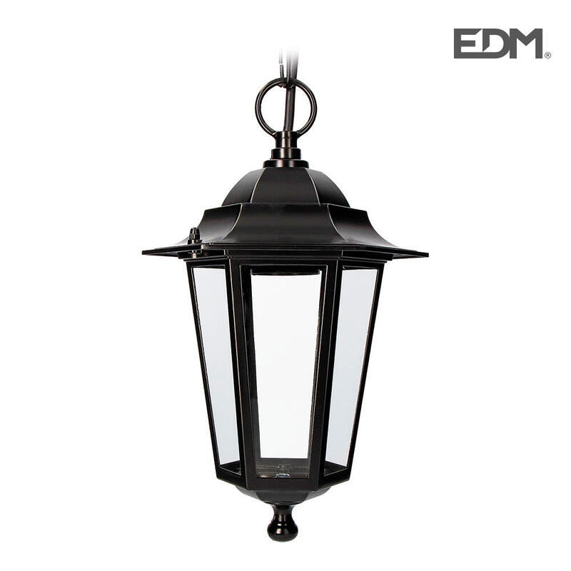 Farol De Aluminio Y Cristal Para Techo Ip44 E27 60w Color Negro Ø19,2x94,7cm Modelo Zurich. Edm