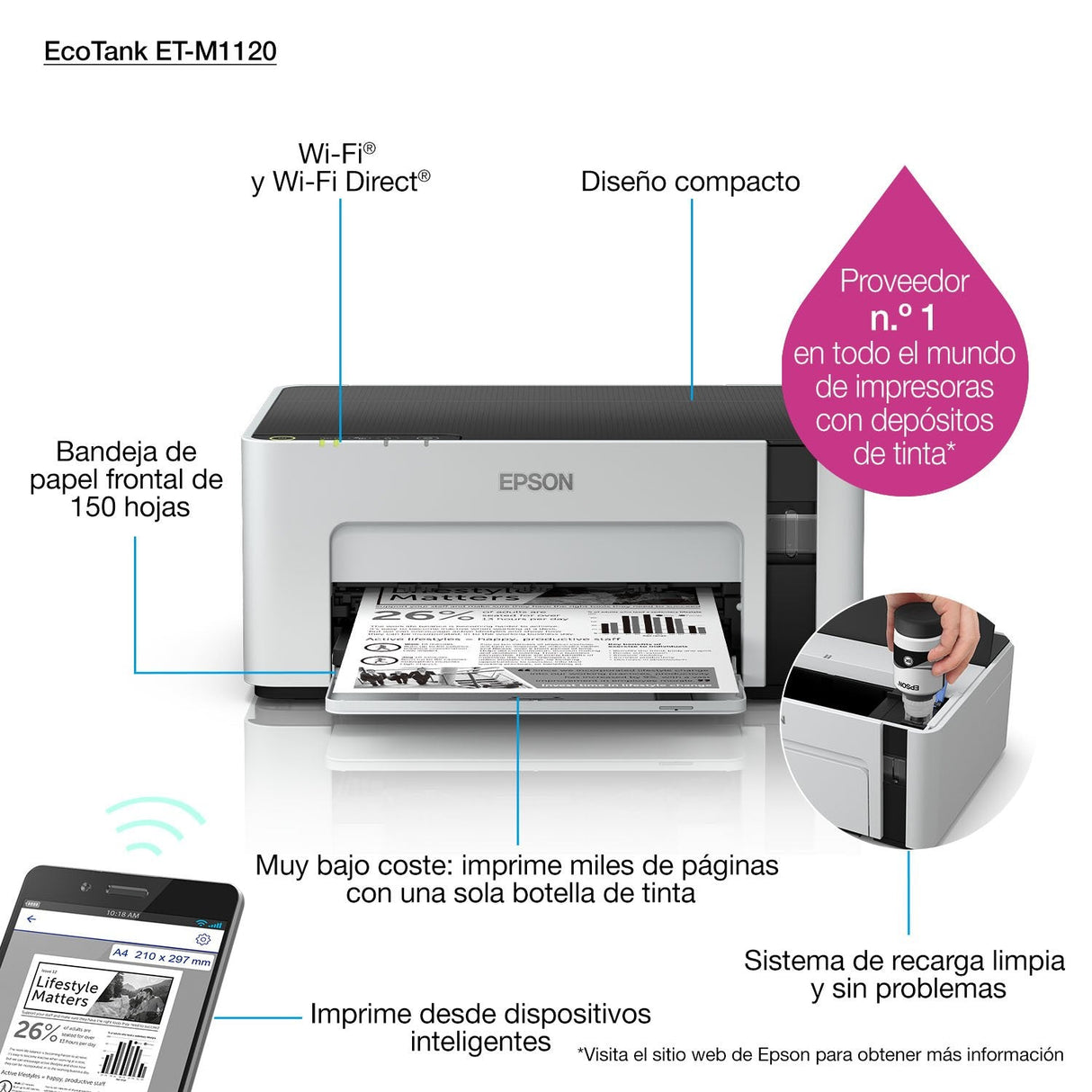Epson Ecotank M1120 Impresora De Inyección De Tinta 1440 X 720 Dpi A4 Wifi