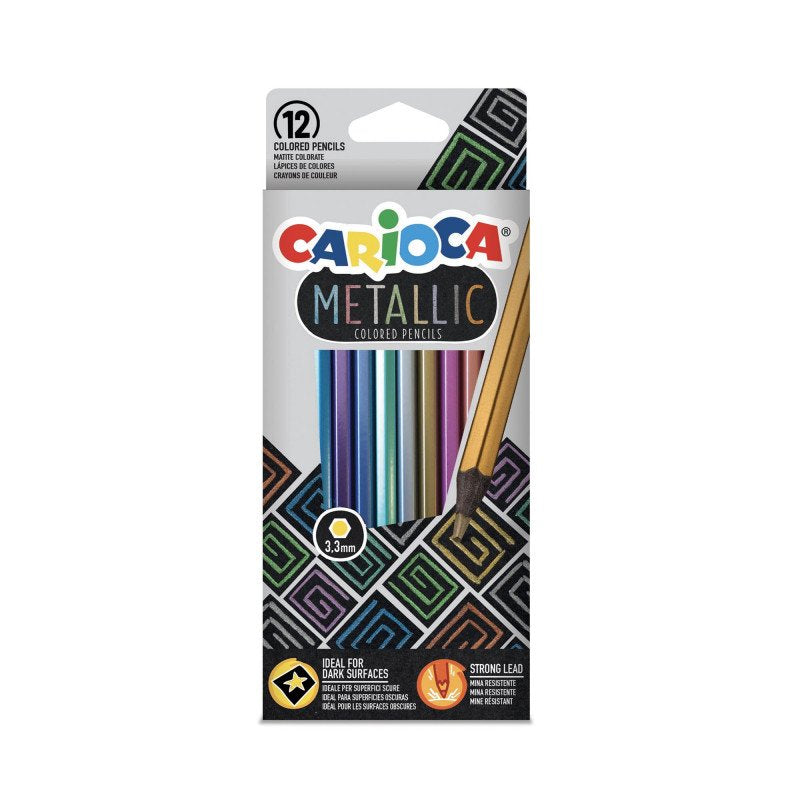 Carioca Metallic Pack De 12 Lapices Hexagonales Metalicos - Colores Cubrientes - Ideales Para Superficies Oscuras -