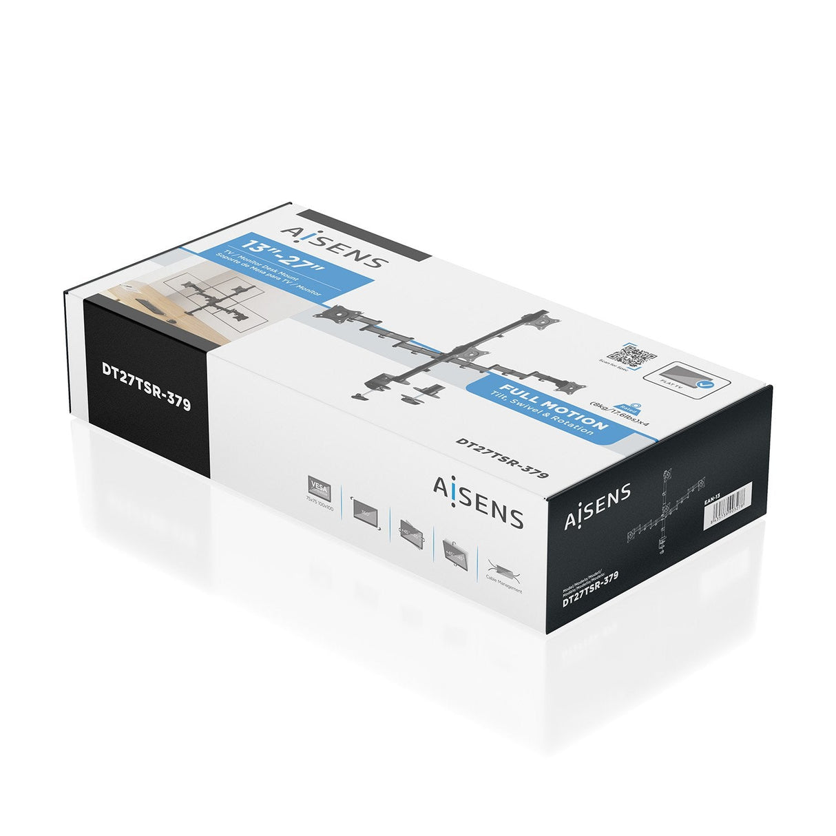 Aisens Soporte De Mesa Eco Giratorio E Inclinable Para 4 Monitores 8kg (4 Pivotes, 2 Brazos) De 13-27, Negro