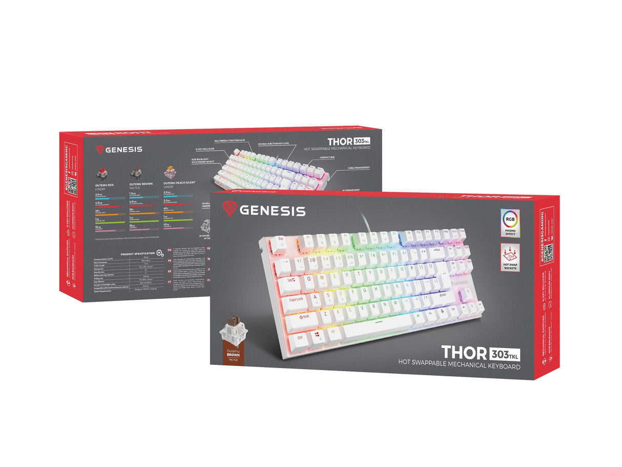 Teclado (Ingles) Mecánico Gaming Genesis Thor 303 Tkl Blanco Ee. Uu. Rgb