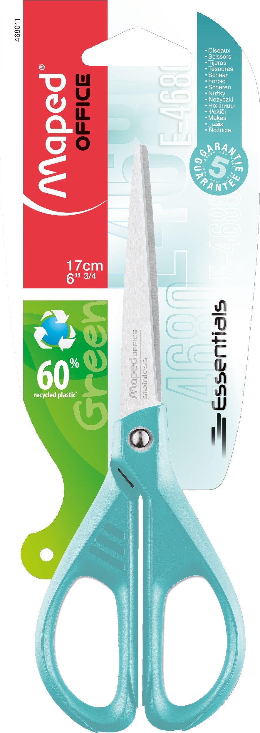 Maped Tijeras Essentials E4680 Ambidiestros 17cm Simétricas Azul -Blister-