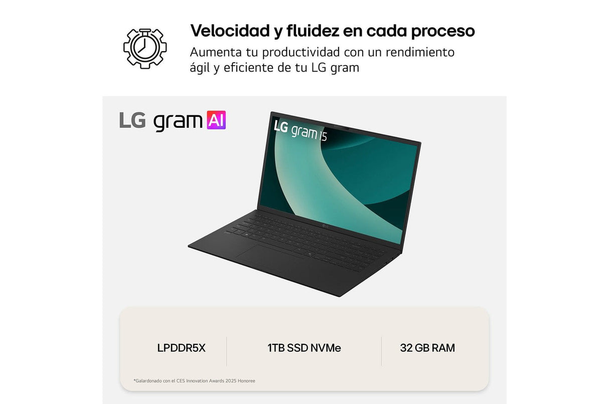 Portátil Lg Gram 15z80t-G.Au75b Ryzen Ai 7-350 16gb 512gb Ssd 15.6' Win11