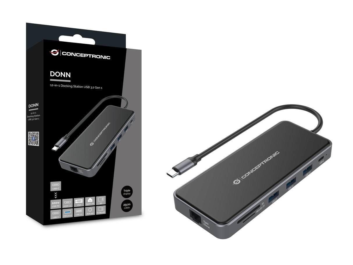 Conceptronic Adaptador Usb-C->2xhdmi,Gbe,Pd,2xusb3.0,Sd0.25 Gr