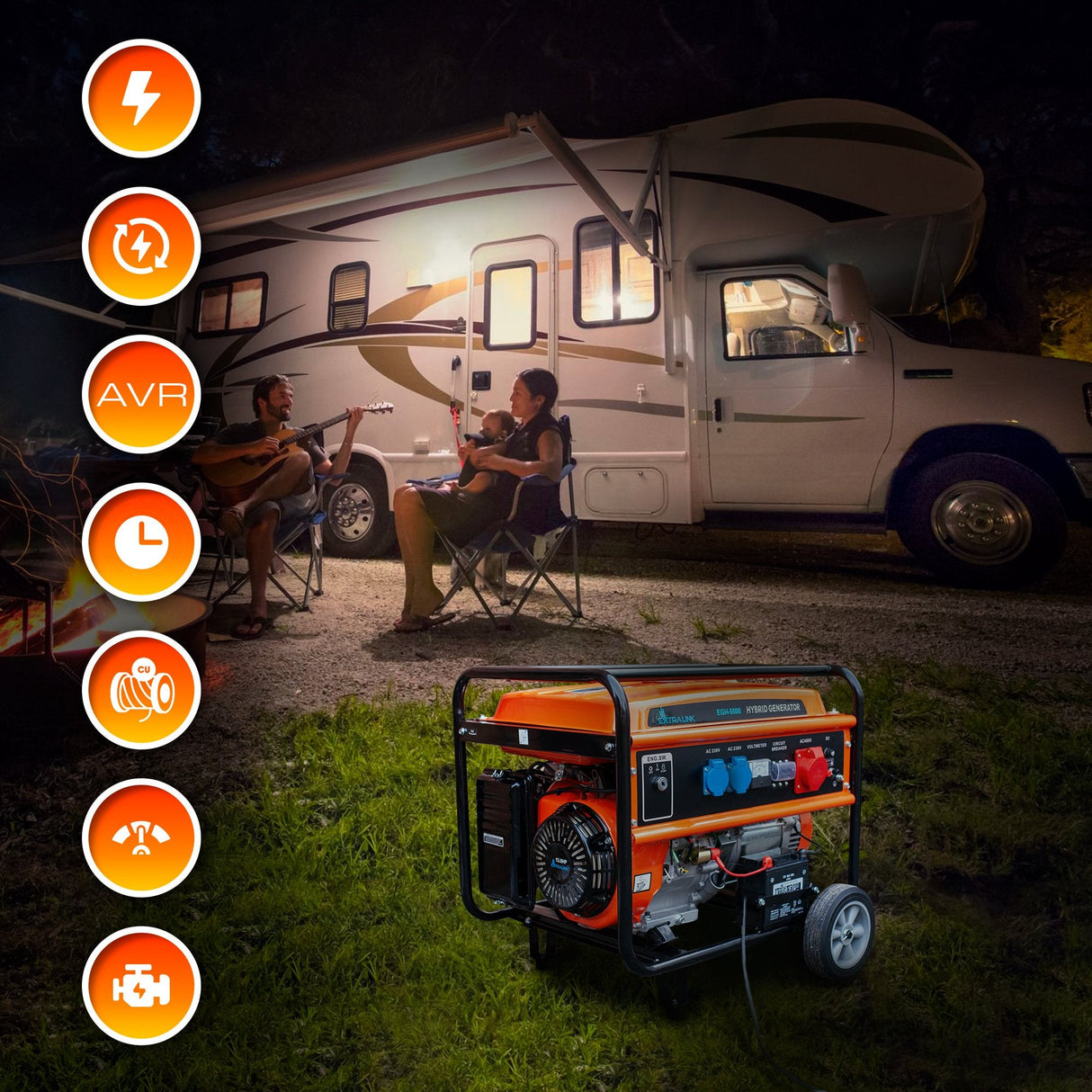 Extralink Ex.30370 Motor-Generador 5000 W 25 L Gasolina Negro, Naranja