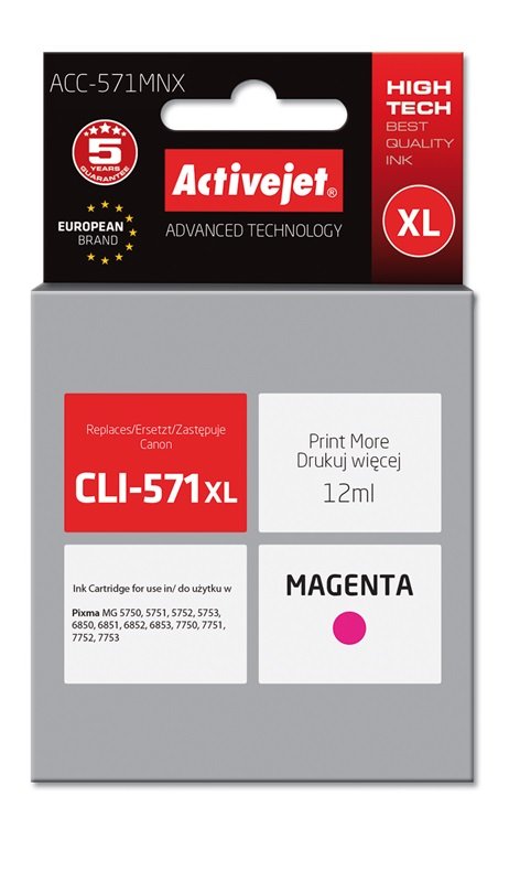 Tinta Activejet Acc-571mnx (Reemplazo Canon Cli-571m Xl - Supreme - 12 Ml - Magenta