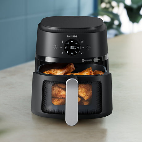 EAN 8720389034770 - Philips 2000 series NA221/00 freidora Sencillo Independiente 1500 W Freidora de aire caliente Negro, Plat imagen 7