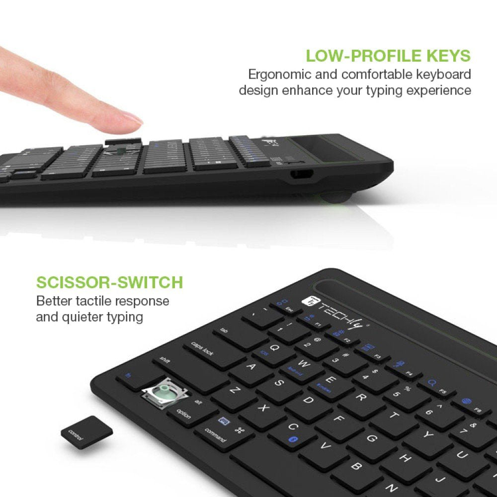 Techly Mini Wireless Keyboard 78 Keys 2 Channels With Hotkeys And Tablet Stand