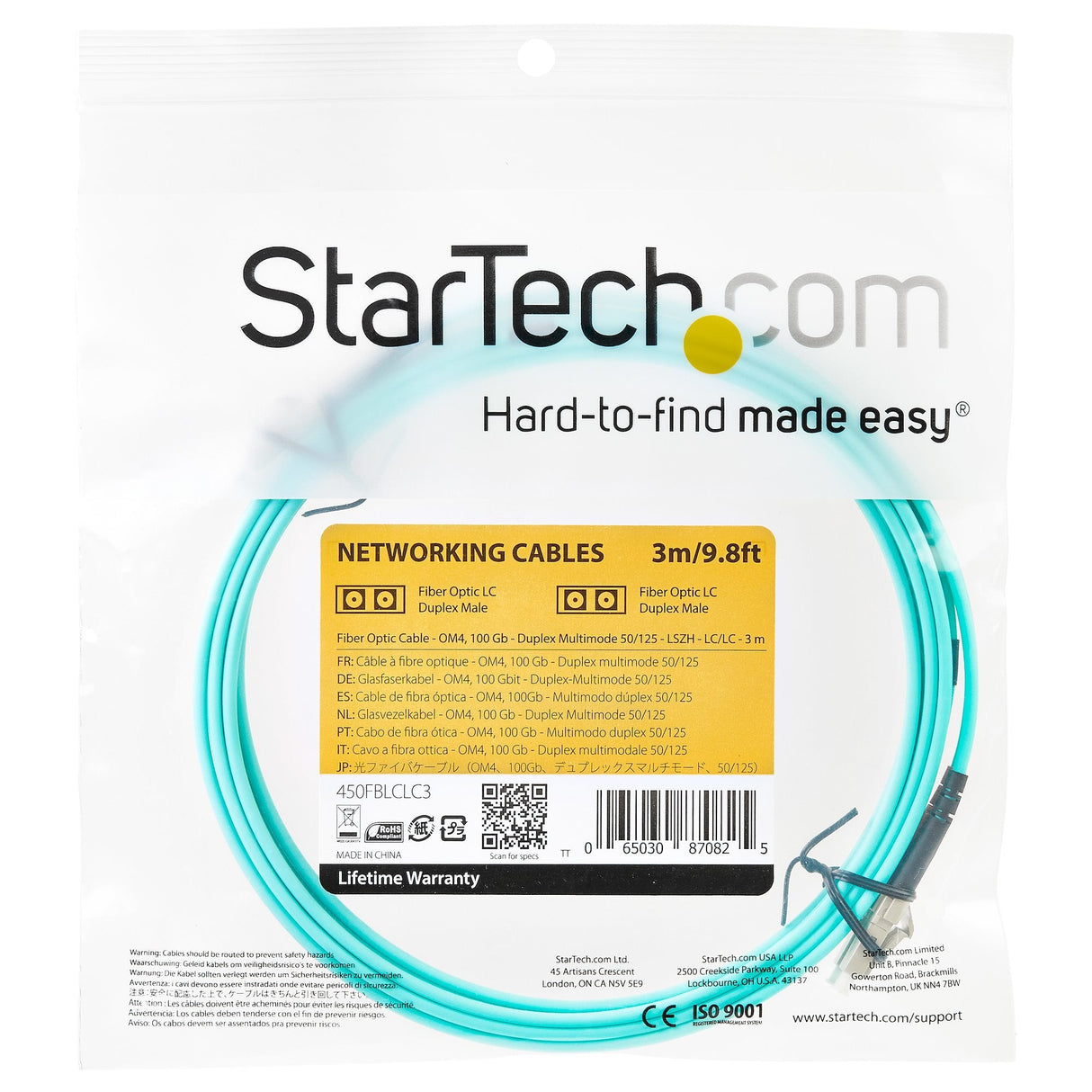 Startech.Com Cable De 3m De Fibra Óptica Dúplex Multimodo Om4 De 100gb 50/125 Lszh Lc A Lc - Aguamarina