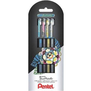 Pentel Hybrid Dual Metallic Pack De 4 Boligrafos De Bola Con Tinta Gel Brillante - Punta 1mm - Trazo 0.5mm - Colores