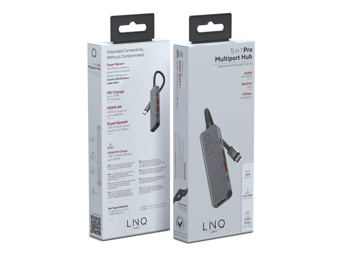 Hub Usb Tipo-C Linq Lq48014 1xusb Tipo-C 2xusb 1xhdmi 4k 1xusb Tipo-C Pd Gris