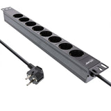 Regleta Inline De 19", Contacto De Protección De 8 Vías, Sin Interruptor, 2 M, Negro