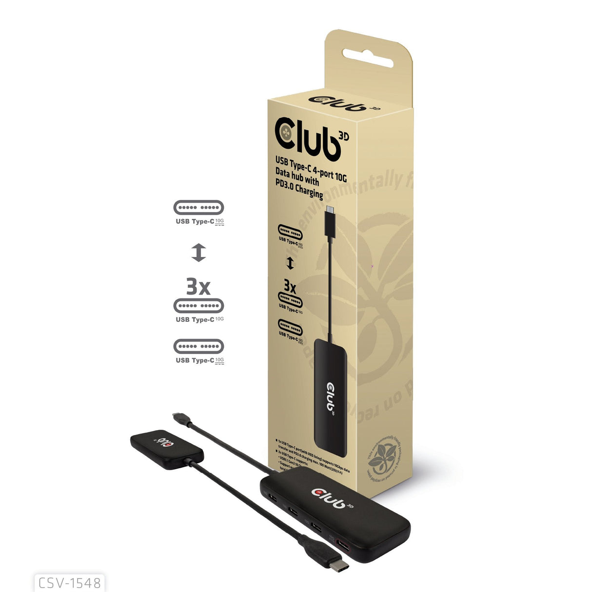 Club3d Usb-Hub Typ C > 4x Usb Typ C 10gbps + 100w Pd M H Retail