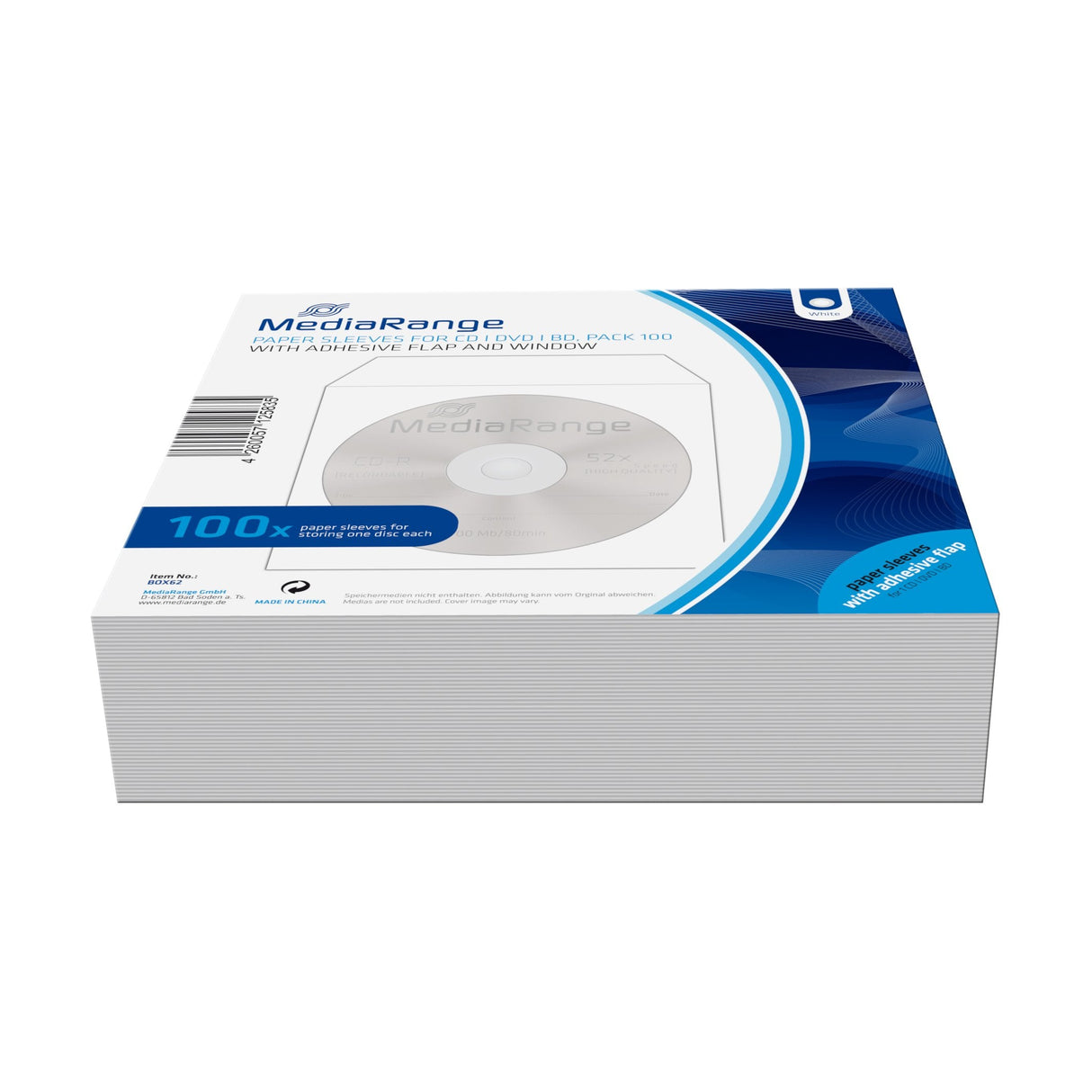 Mediarange Box62 Funda De Papel Para Discos Ópticos 1 Discos Blanco 100uds