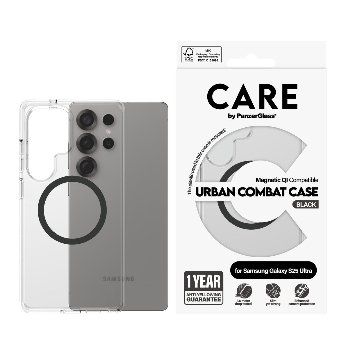 EAN 5715685016936 - PanzerGlass CARE™ by ® Urban Combat Case Transparent w. Black Qi Compatible Samsung Galaxy S25 Ultra fund imagen 2