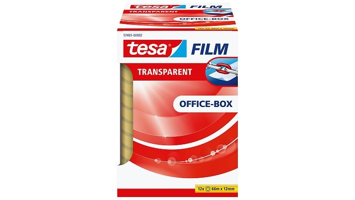 Tesa Tesafilm Transparente, 12 Rollos, 12 Mm, Estuche De Oficina, Cinta Adhesiva