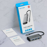 Docking Usb Tipo-C Vention Cnchb 1xhdmi 3xusb 1xusb Tipo-C Pd 1xrj45 Gris