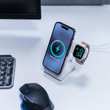 Crong Magspot Pivot Stand - Ladowarka Bezprzewodowa 3w1 Z Magsafe Do Iphone, Apple Watch I Airpods (Bialy)