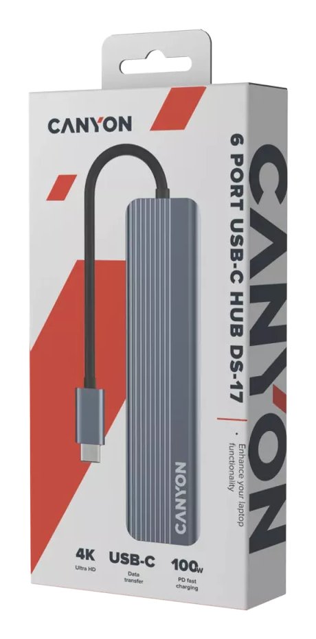 Canyon Usb-6-In1 Hub Usb-C > Hdmi 2xusb-A Sd 1xusb-C 100w Retail